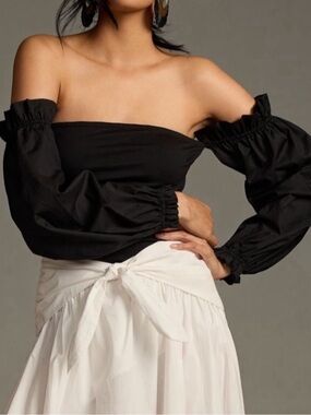 Anthropologie Black Off-Shoulder Puff-Sleeve Top